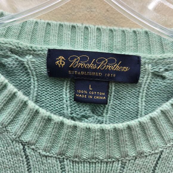 Brooks Brothers 100% Cotton Cable Knit Sweater Preppy Mint Green Size Large - Picture 3 of 4